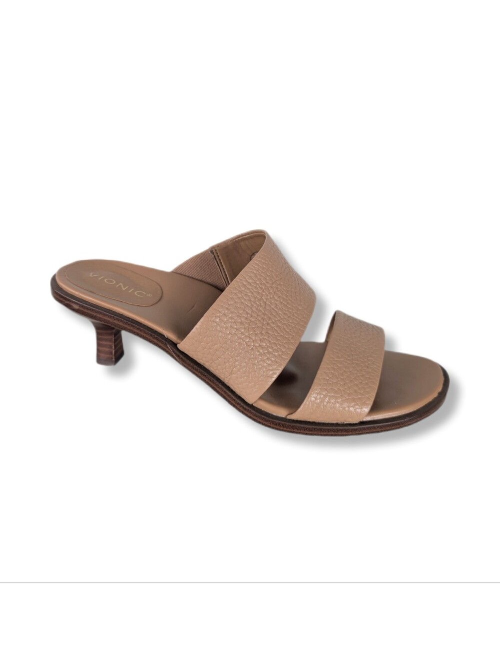 Vionic Ivelle Women's Tan Textured Leather Double Strap Slip On Sandals